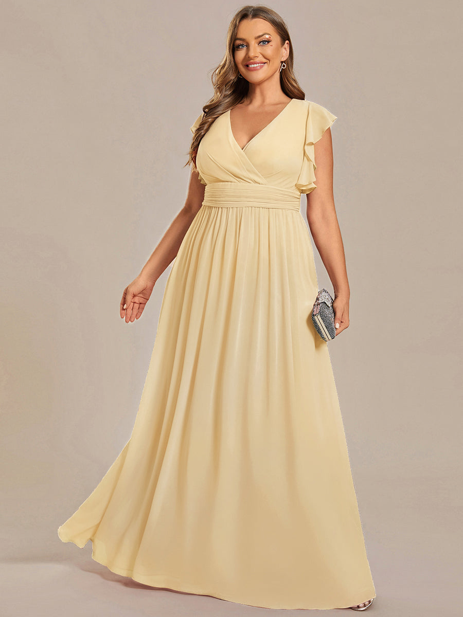 Funkelndes Abendkleid in A-Linie mit Empire-Taille und langen ?rmeln #farbe_Gelb