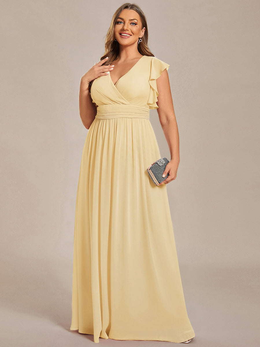Funkelndes Abendkleid in A-Linie mit Empire-Taille und langen ?rmeln #farbe_Gelb