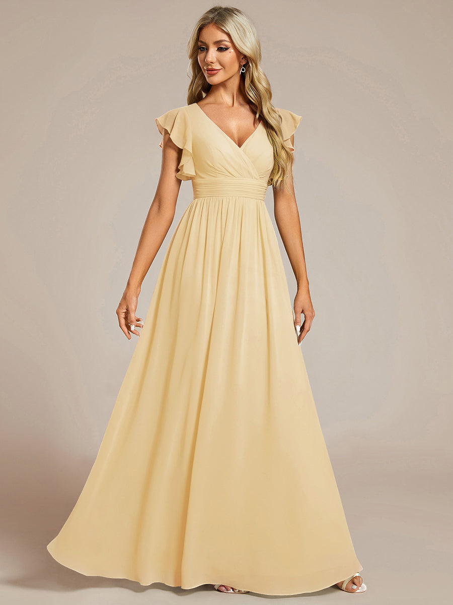 Funkelndes Abendkleid in A-Linie mit Empire-Taille und langen ?rmeln #farbe_Gelb