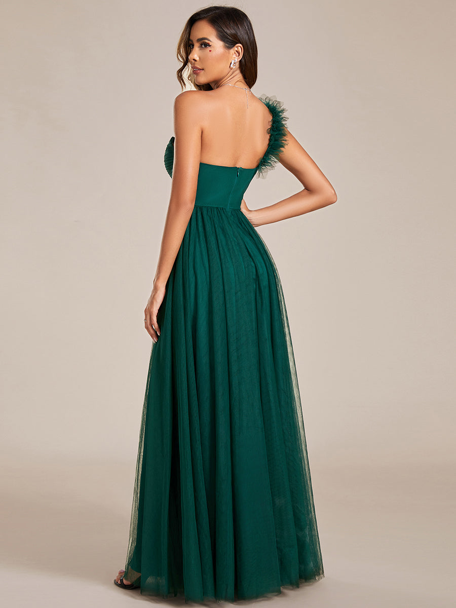 Funkelndes Abendkleid in A-Linie mit Empire-Taille und langen ?rmeln #farbe_Dunkelgrün