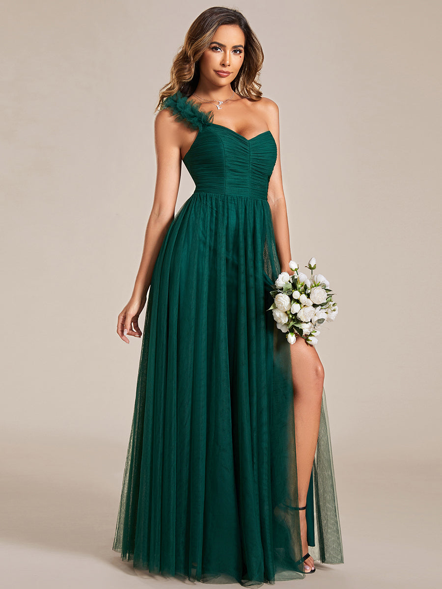 Funkelndes Abendkleid in A-Linie mit Empire-Taille und langen ?rmeln #farbe_Dunkelgrün