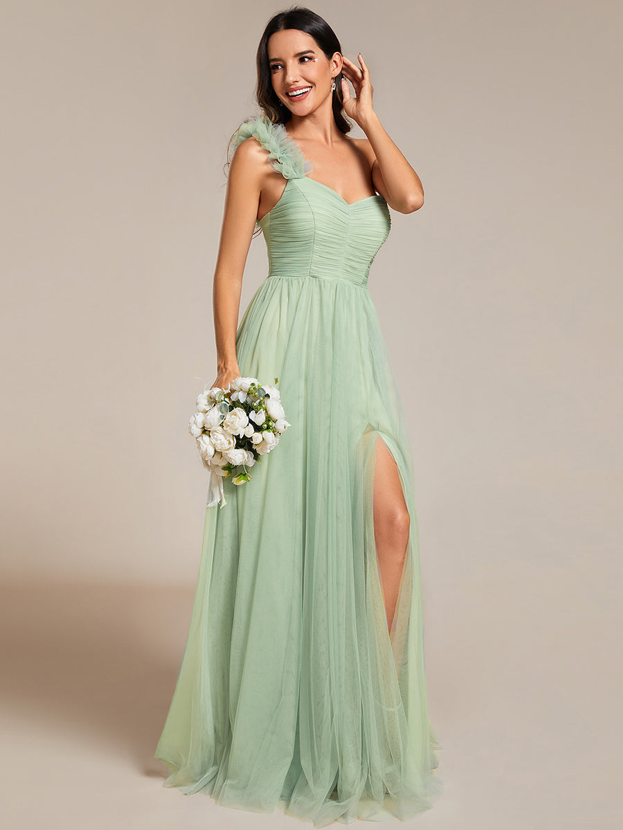 Funkelndes Abendkleid in A-Linie mit Empire-Taille und langen ?rmeln #farbe_Mintgrün