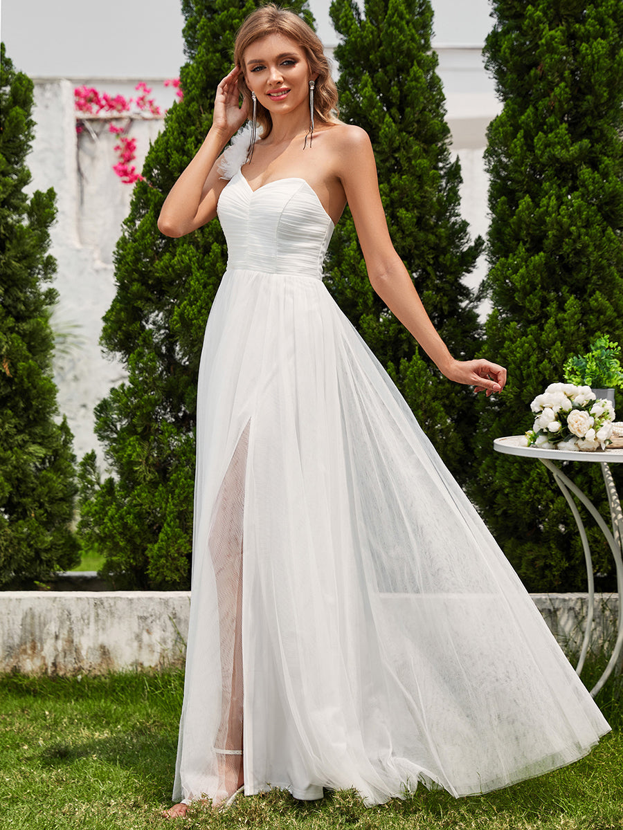 Funkelndes Abendkleid in A-Linie mit Empire-Taille und langen ?rmeln #farbe_Weiß