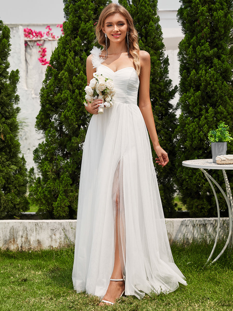 Funkelndes Abendkleid in A-Linie mit Empire-Taille und langen ?rmeln #farbe_Weiß
