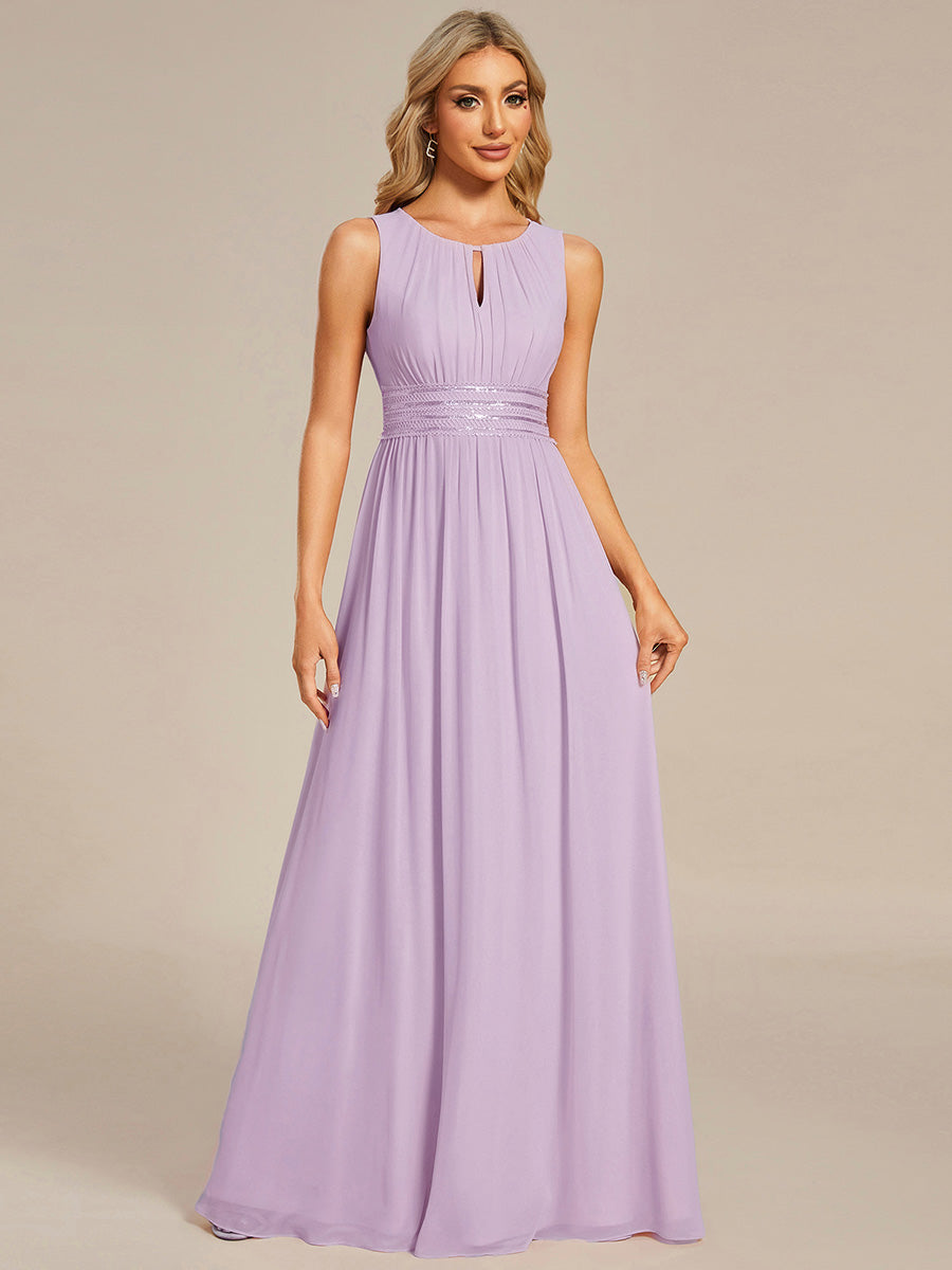 Bodenlanger A-Linien Chiffon Kleid Mit Rundhalsausschnitt Und Bestickten Details #Farbe_Mattflieder