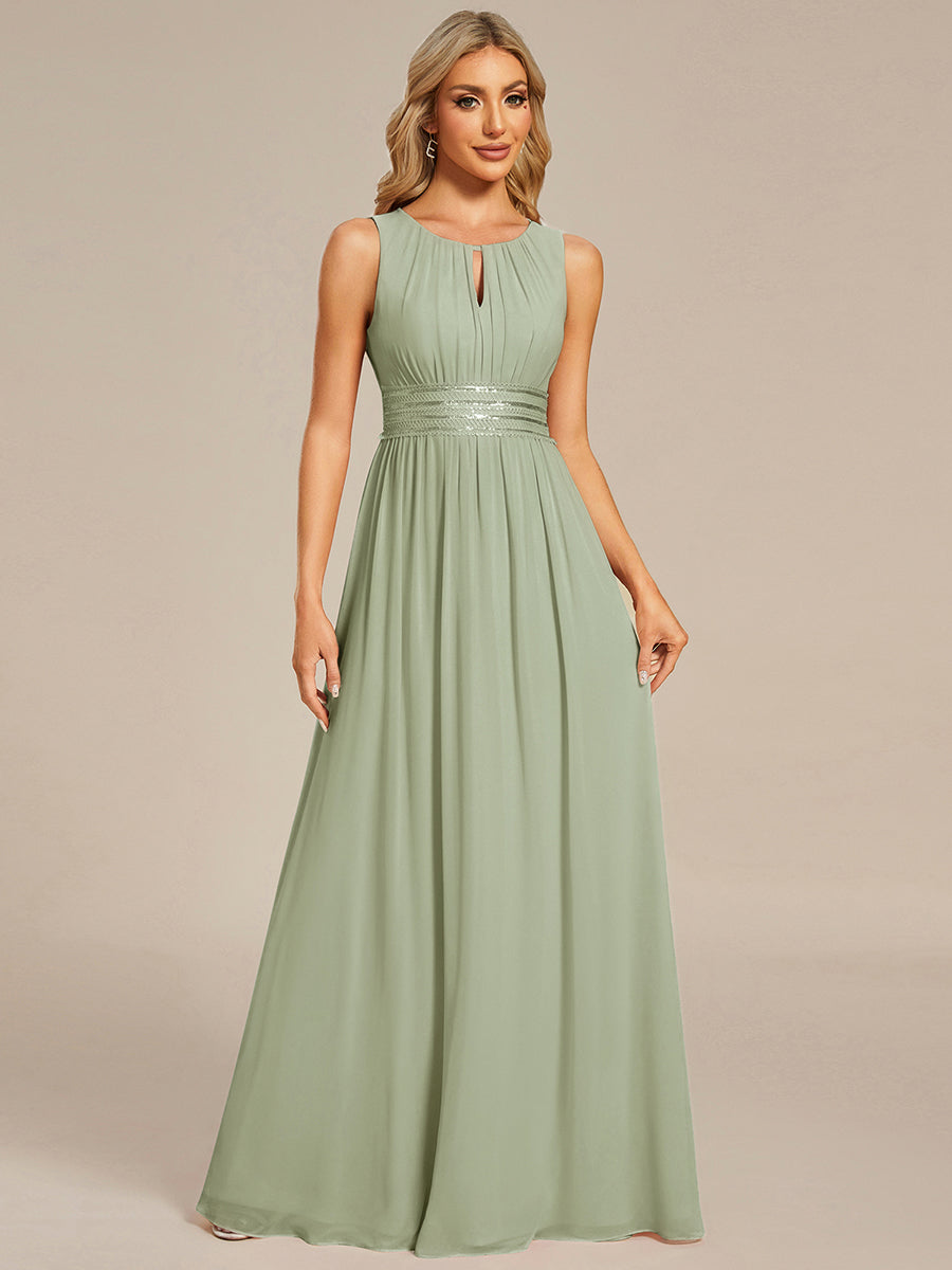 Bodenlanger A-Linien Chiffon Kleid Mit Rundhalsausschnitt Und Bestickten Details #Farbe_Mintgrün