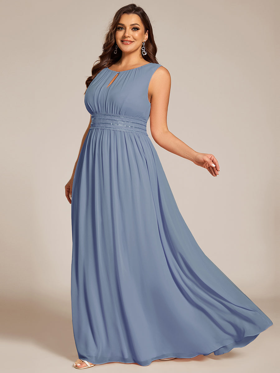 Bodenlanger A-Linien Chiffon Kleid Mit Rundhalsausschnitt Und Bestickten Details #Farbe_SL