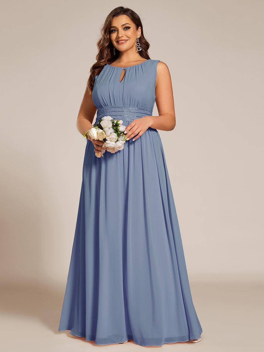 Bodenlanger A-Linien Chiffon Kleid Mit Rundhalsausschnitt Und Bestickten Details #Farbe_SL