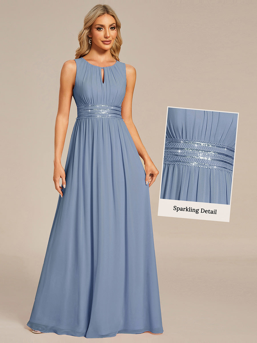 Bodenlanger A-Linien Chiffon Kleid Mit Rundhalsausschnitt Und Bestickten Details #Farbe_SL