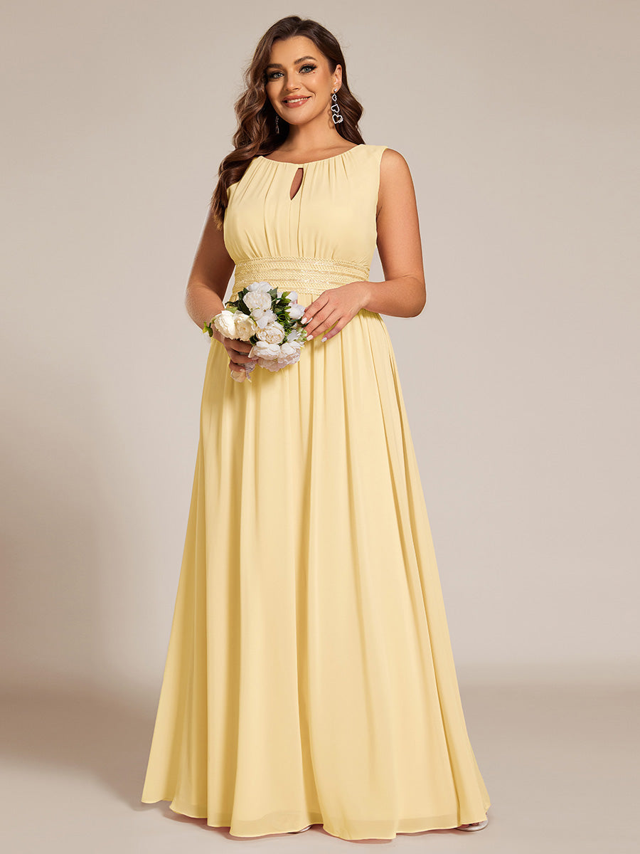 Bodenlanger A-Linien Chiffon Kleid Mit Rundhalsausschnitt Und Bestickten Details #Farbe_Gelb
