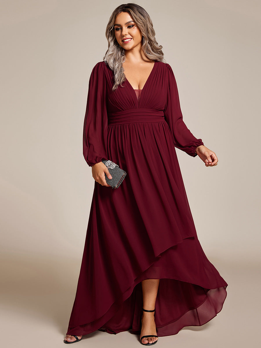 Robe d'invit¡§| de mariage trap¡§¡§ze en mousseline fluide ¡§¡è encolure ronde et longueur au genou #farbe_Burgunderrot