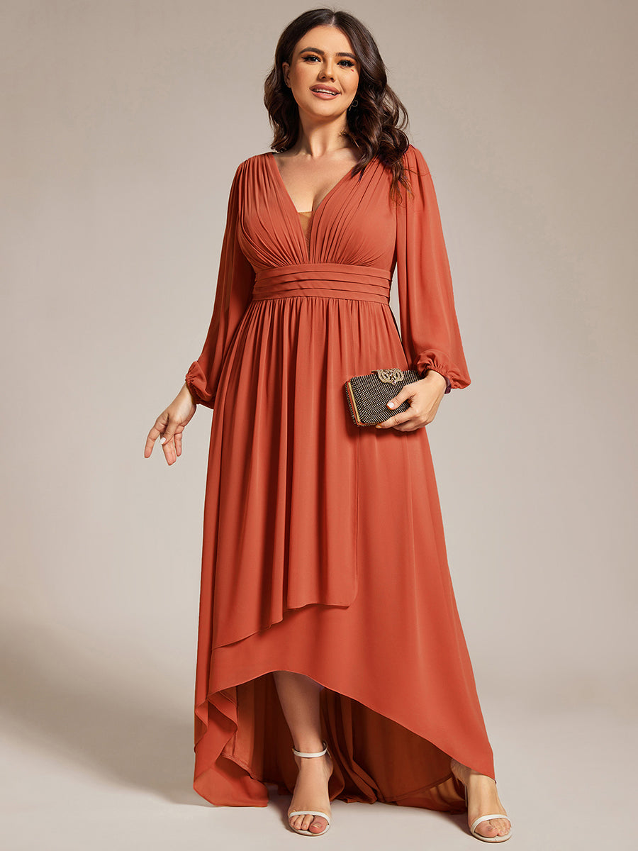 Robe d'invit¡§| de mariage trap¡§¡§ze en mousseline fluide ¡§¡è encolure ronde et longueur au genou #farbe_Gebranntes Orange