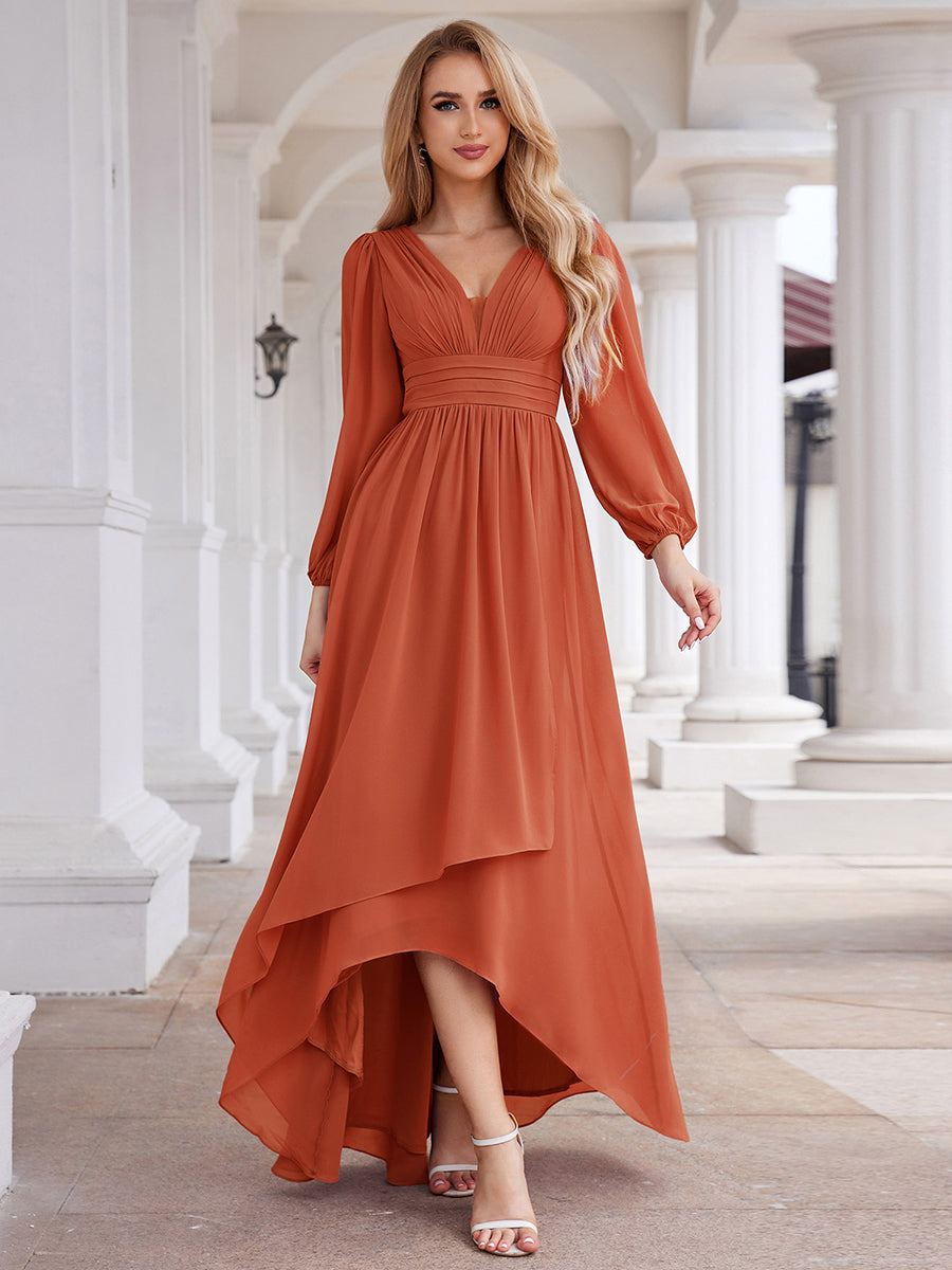 Robe d'invit¡§| de mariage trap¡§¡§ze en mousseline fluide ¡§¡è encolure ronde et longueur au genou #farbe_Gebranntes Orange