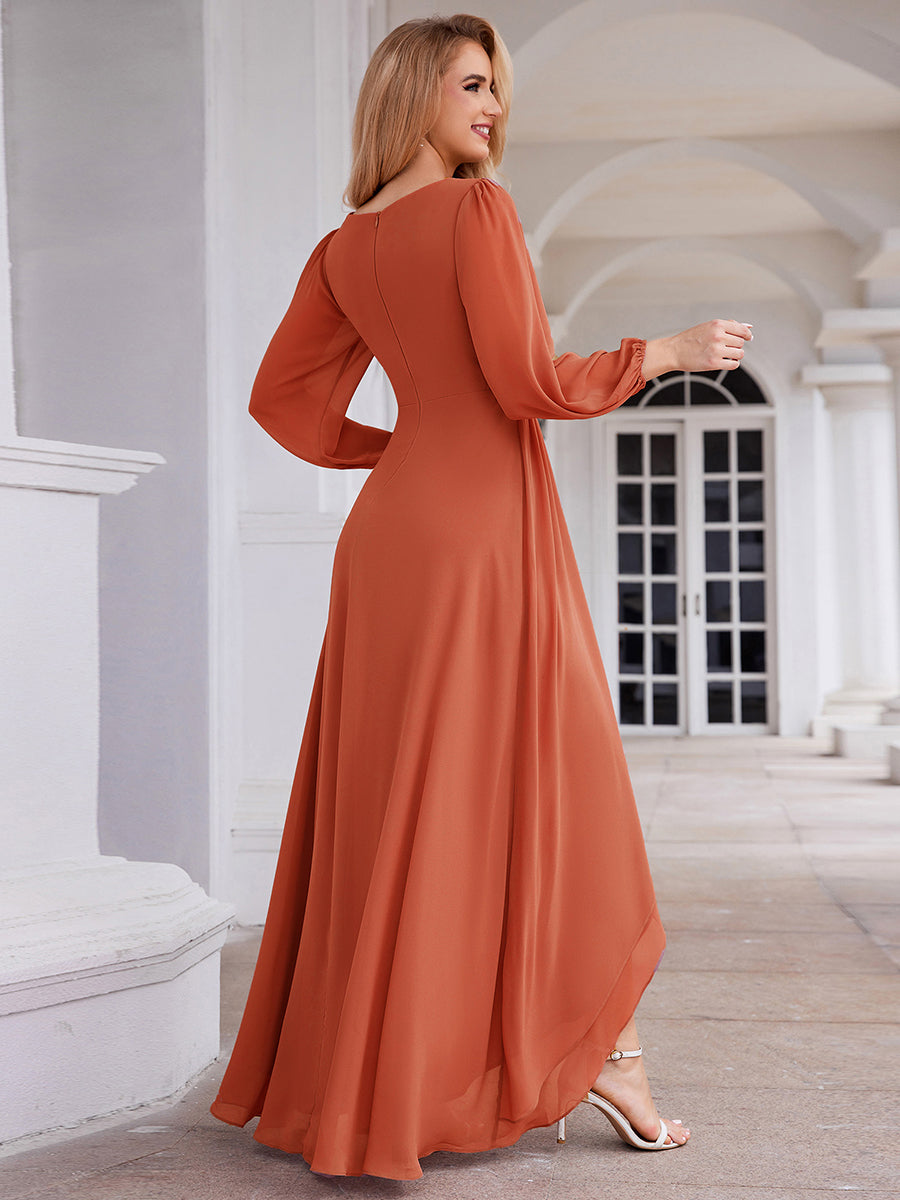 Robe d'invit¡§| de mariage trap¡§¡§ze en mousseline fluide ¡§¡è encolure ronde et longueur au genou #farbe_Gebranntes Orange