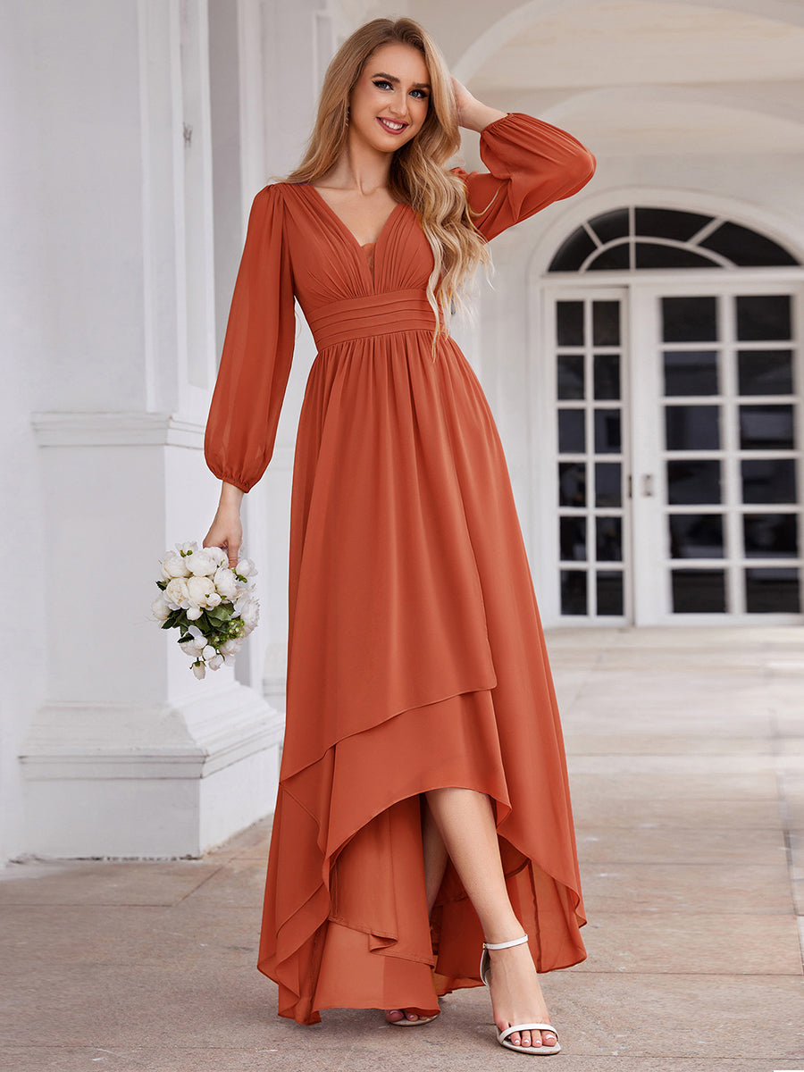Robe d'invit¡§| de mariage trap¡§¡§ze en mousseline fluide ¡§¡è encolure ronde et longueur au genou #farbe_Gebranntes Orange