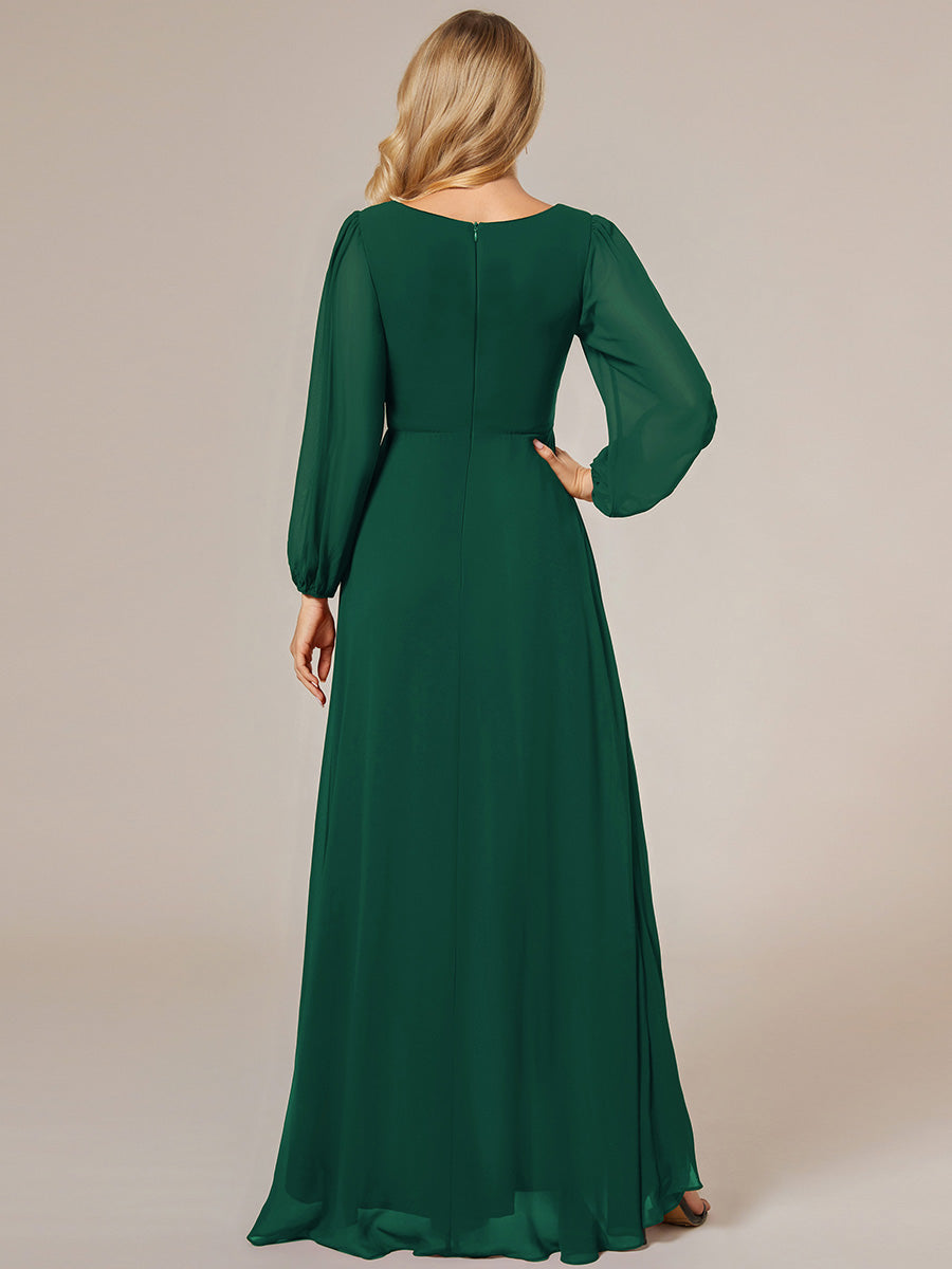 Robe d'invit¡§| de mariage trap¡§¡§ze en mousseline fluide ¡§¡è encolure ronde et longueur au genou #farbe_Dunkelgrün