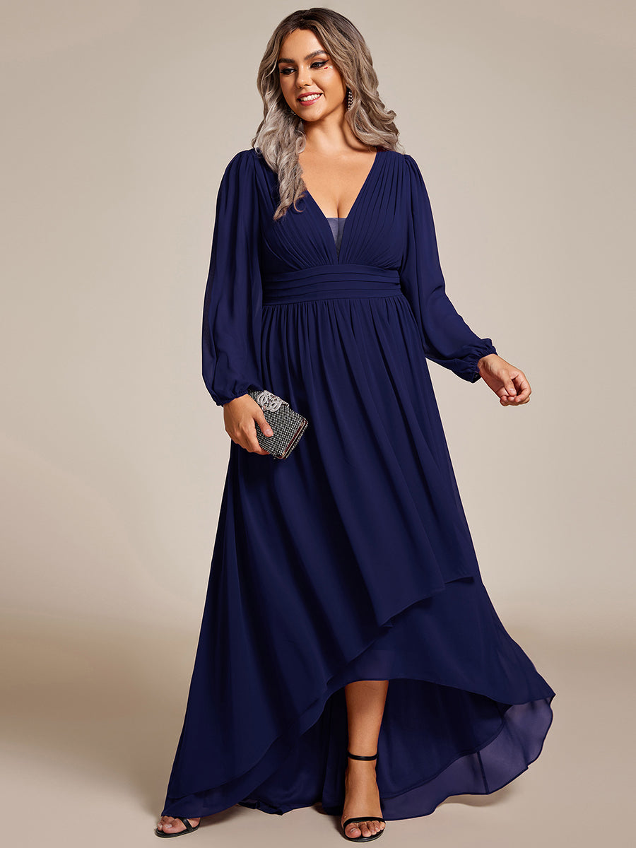 Robe d'invit¡§| de mariage trap¡§¡§ze en mousseline fluide ¡§¡è encolure ronde et longueur au genou #farbe_Marineblau