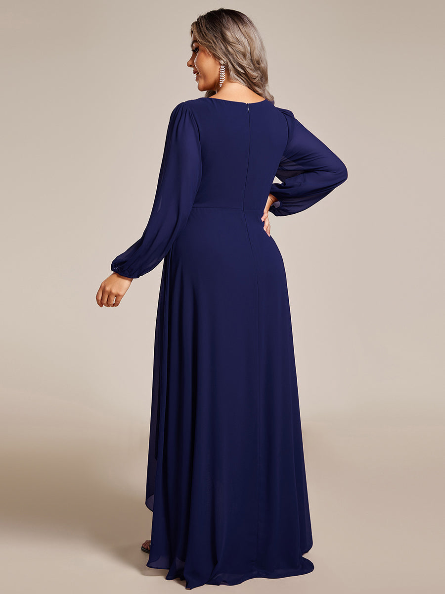 Robe d'invit¡§| de mariage trap¡§¡§ze en mousseline fluide ¡§¡è encolure ronde et longueur au genou #farbe_Marineblau