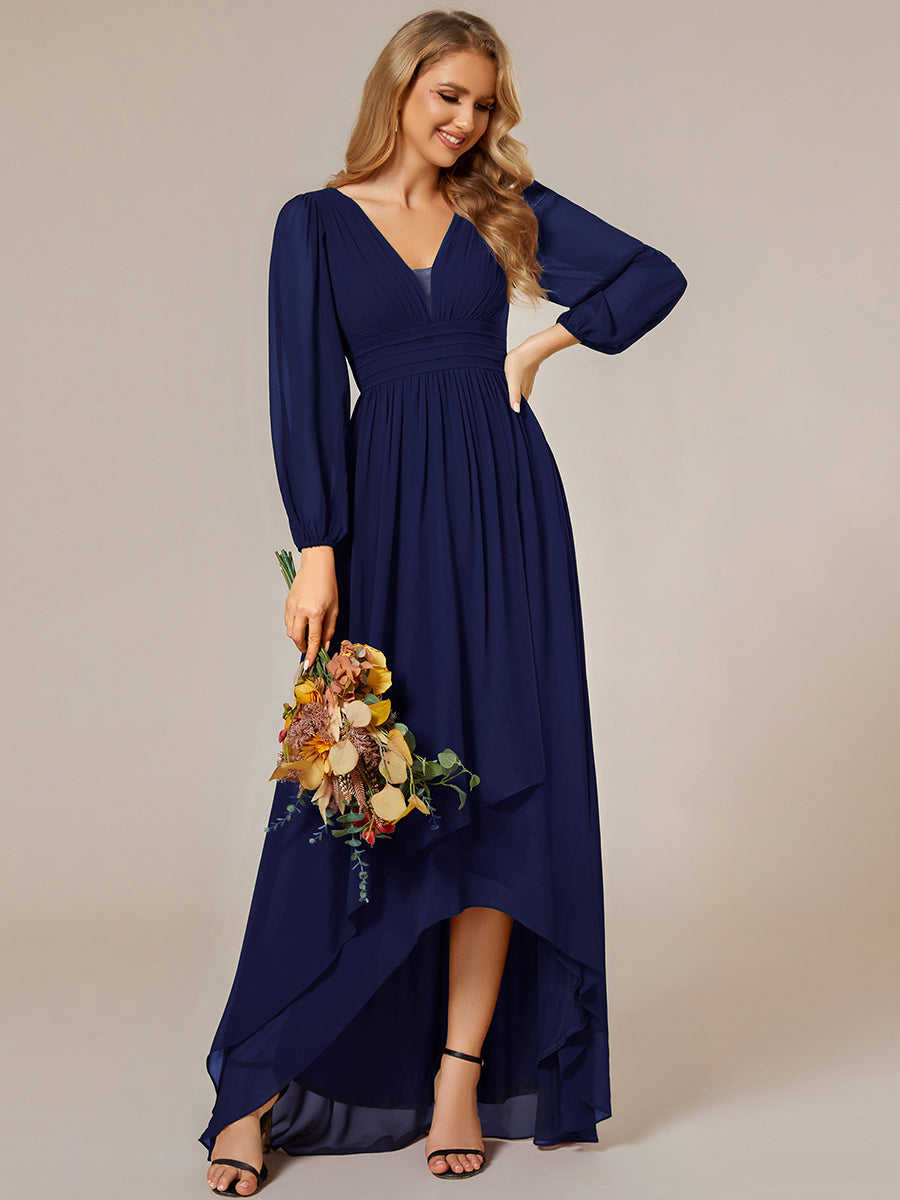 Robe d'invit¡§| de mariage trap¡§¡§ze en mousseline fluide ¡§¡è encolure ronde et longueur au genou #farbe_Marineblau