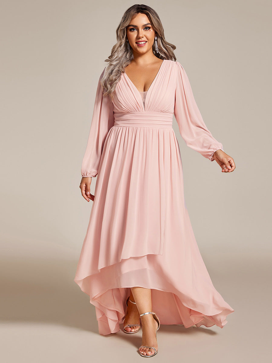Robe d'invit¡§| de mariage trap¡§¡§ze en mousseline fluide ¡§¡è encolure ronde et longueur au genou #farbe_Pink