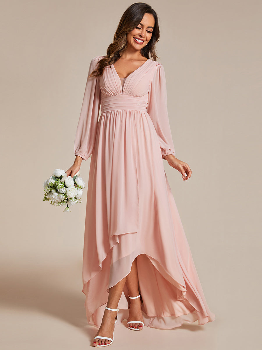Robe d'invit¡§| de mariage trap¡§¡§ze en mousseline fluide ¡§¡è encolure ronde et longueur au genou #farbe_Pink