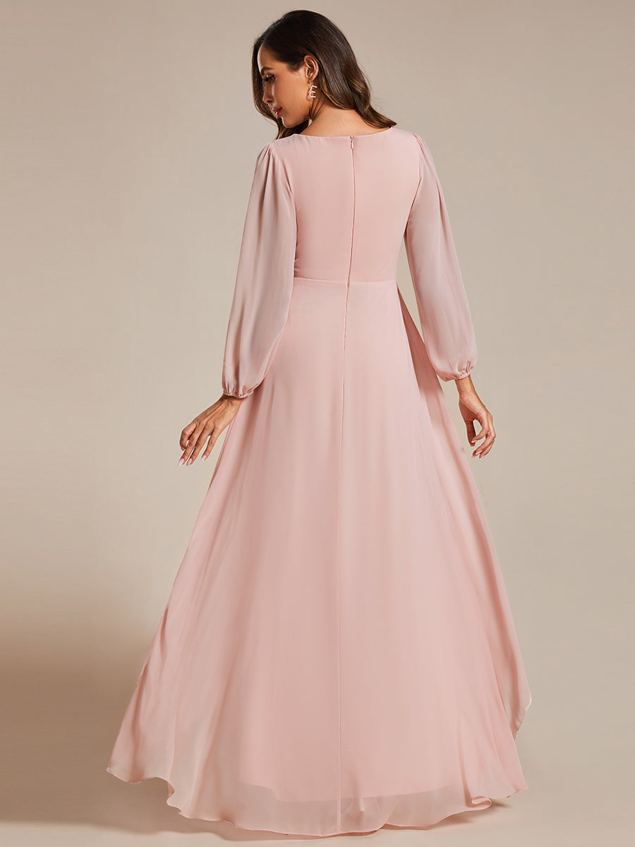 Robe d'invit¡§| de mariage trap¡§¡§ze en mousseline fluide ¡§¡è encolure ronde et longueur au genou #farbe_Pink