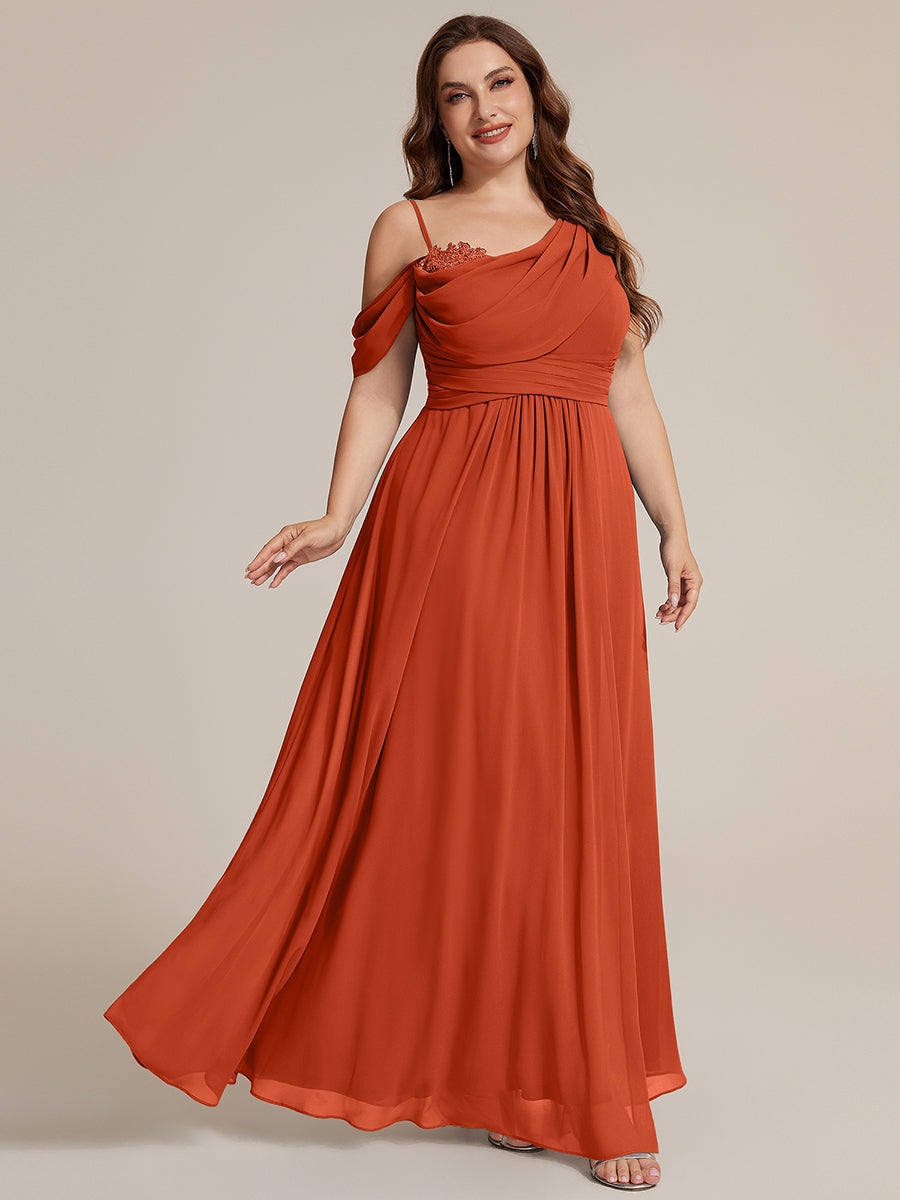 Bodenlanger Asymmetrischer A-Linien Chiffonkleid Mit Pailletten Hohem Schlitz Cowl Neck Kleid #Farbe_Gebranntes Orange