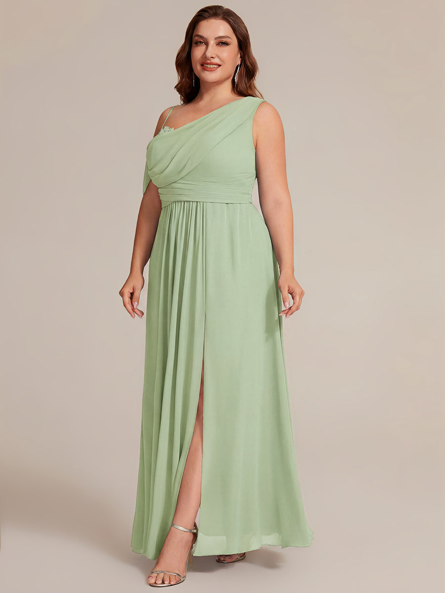 Bodenlanger Asymmetrischer A-Linien Chiffonkleid Mit Pailletten Hohem Schlitz Cowl Neck Kleid #Farbe_Mintgrün