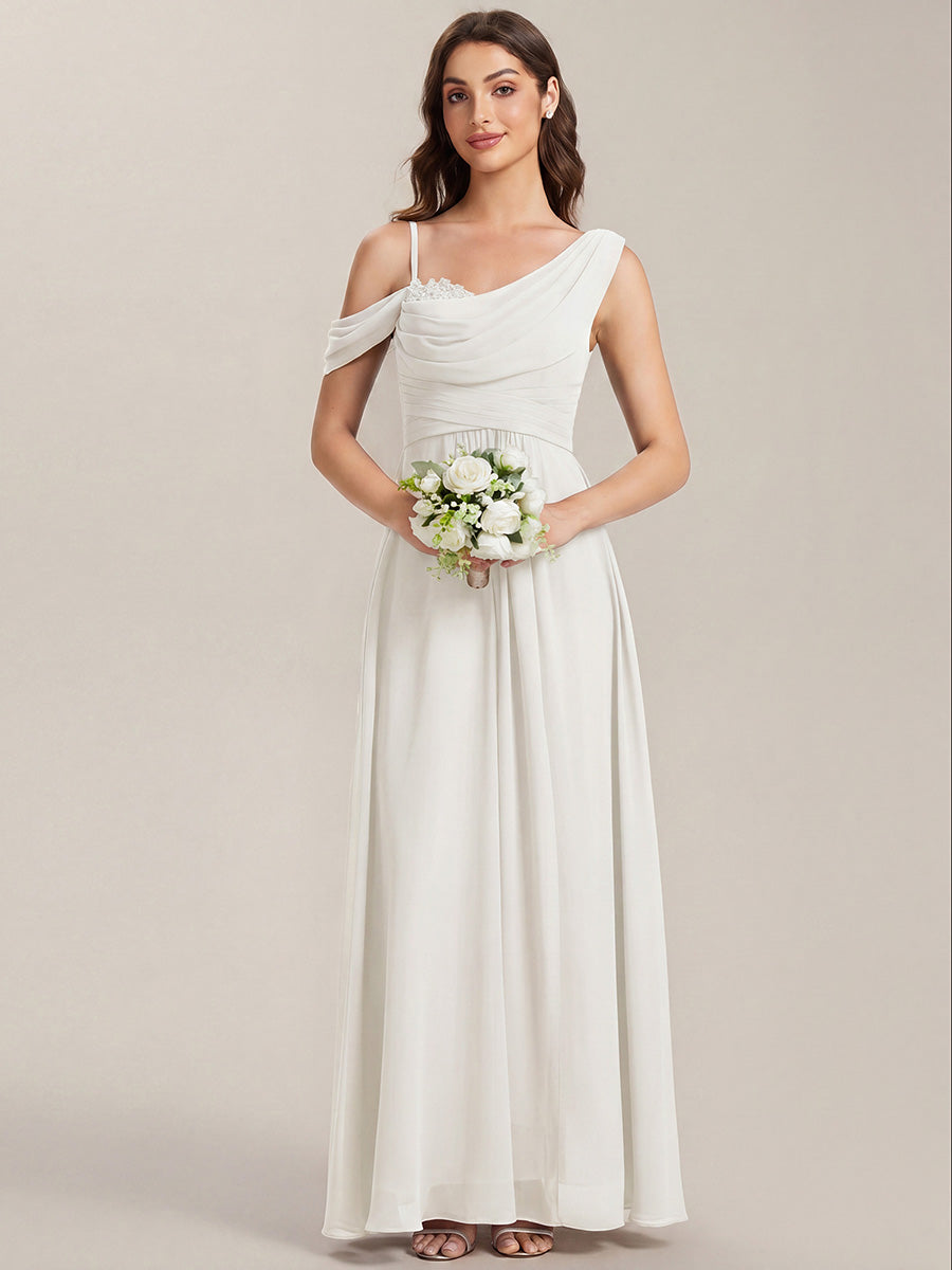 Bodenlanger Asymmetrischer A-Linien Chiffonkleid Mit Pailletten Hohem Schlitz Cowl Neck Kleid #Farbe_Weiß