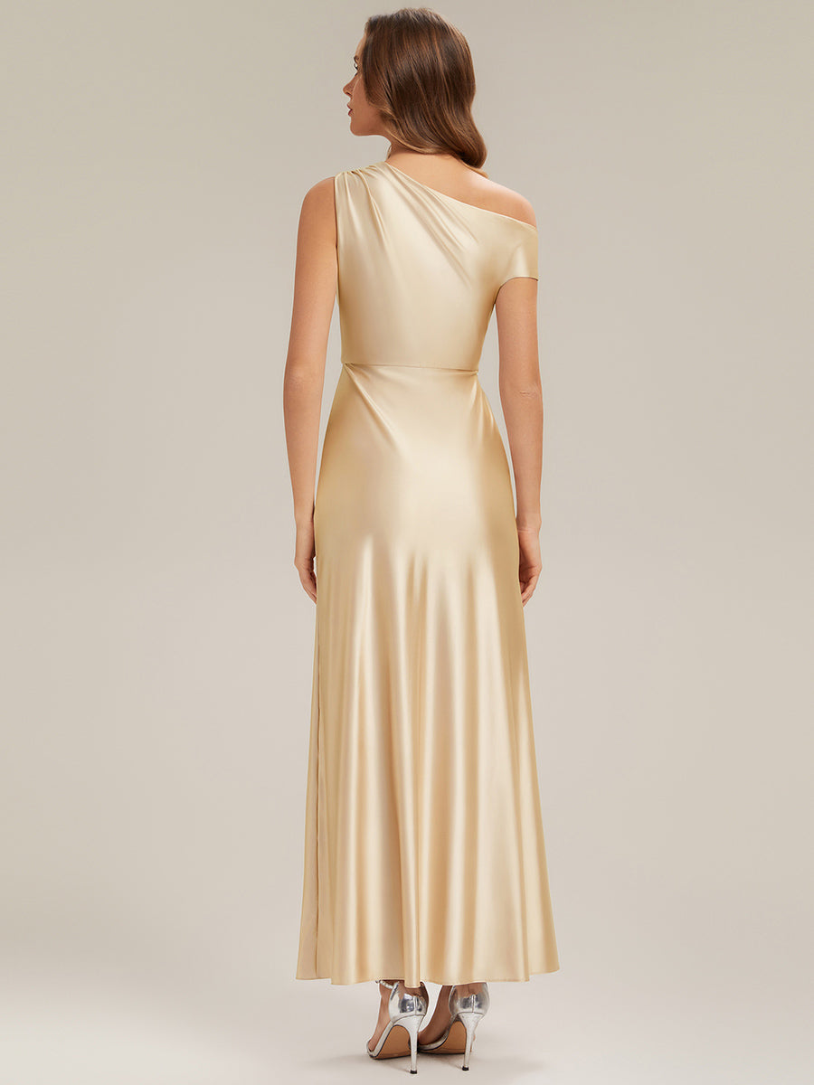 Knöchellanges Asymmetrisches Sheath Satin Kleid Mit Raffinierten Details Und Hohem Schlitz #Farbe_Gelb