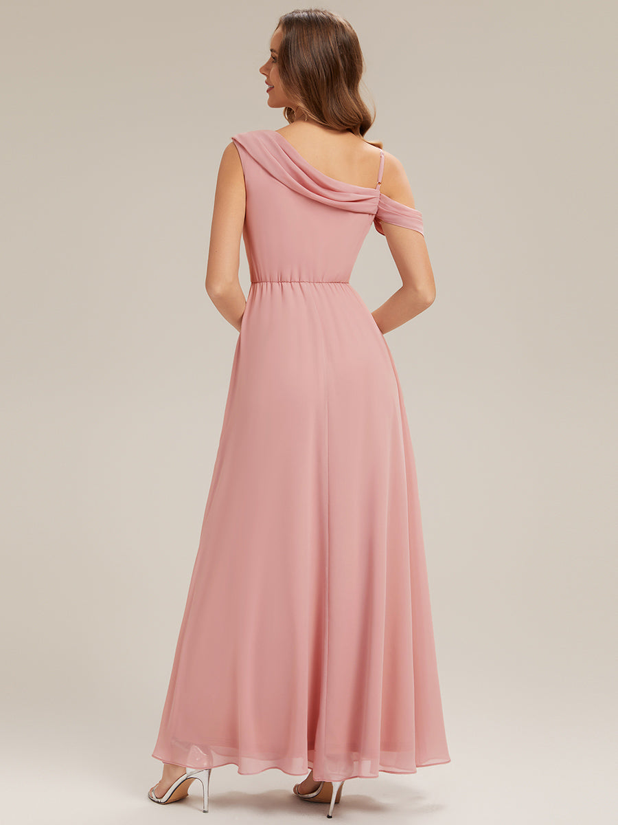 Maxi Asymmetrisches A-Linien Chiffon Kleid Mit Schlitz Detail #Farbe_Altrosa
