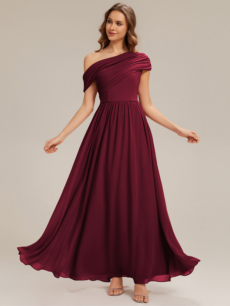 Maxilänge Asymmetrisches A-Linien Chiffon Kleid Mit Raffiniertem Design Für Elegante Anlässe #Farbe_Burgunderrot