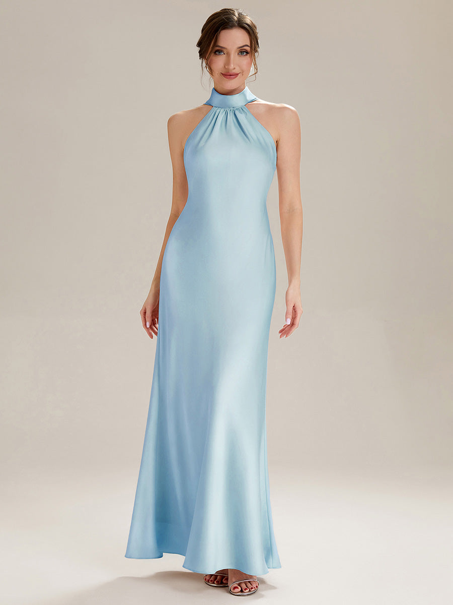Midi Länge Halter Neck Meerjungfrau Satin Kleid Mit Oberschenkel Hohem Schlitz Und Rückenfreier Gestaltung Kleid #Farbe_Eisblau