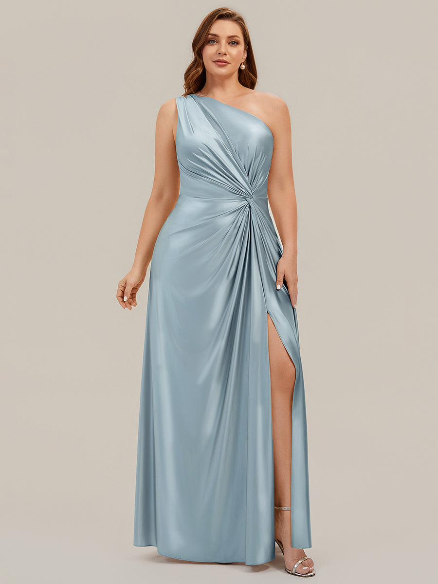 Bodenlanger Asymmetrischer A-Linien Satin Kleid Mit Hohem Schlitz Und Geknotetem Detail #Farbe_Himmelblau