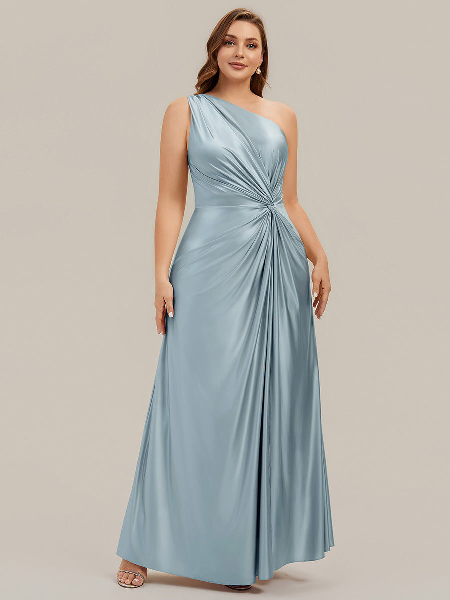 Bodenlanger Asymmetrischer A-Linien Satin Kleid Mit Hohem Schlitz Und Geknotetem Detail #Farbe_Himmelblau