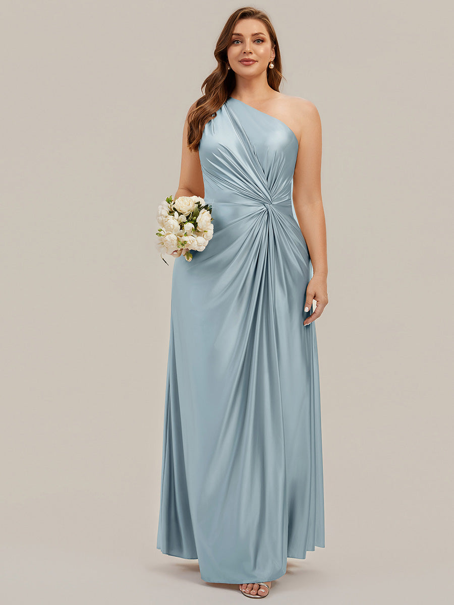 Bodenlanger Asymmetrischer A-Linien Satin Kleid Mit Hohem Schlitz Und Geknotetem Detail #Farbe_Himmelblau