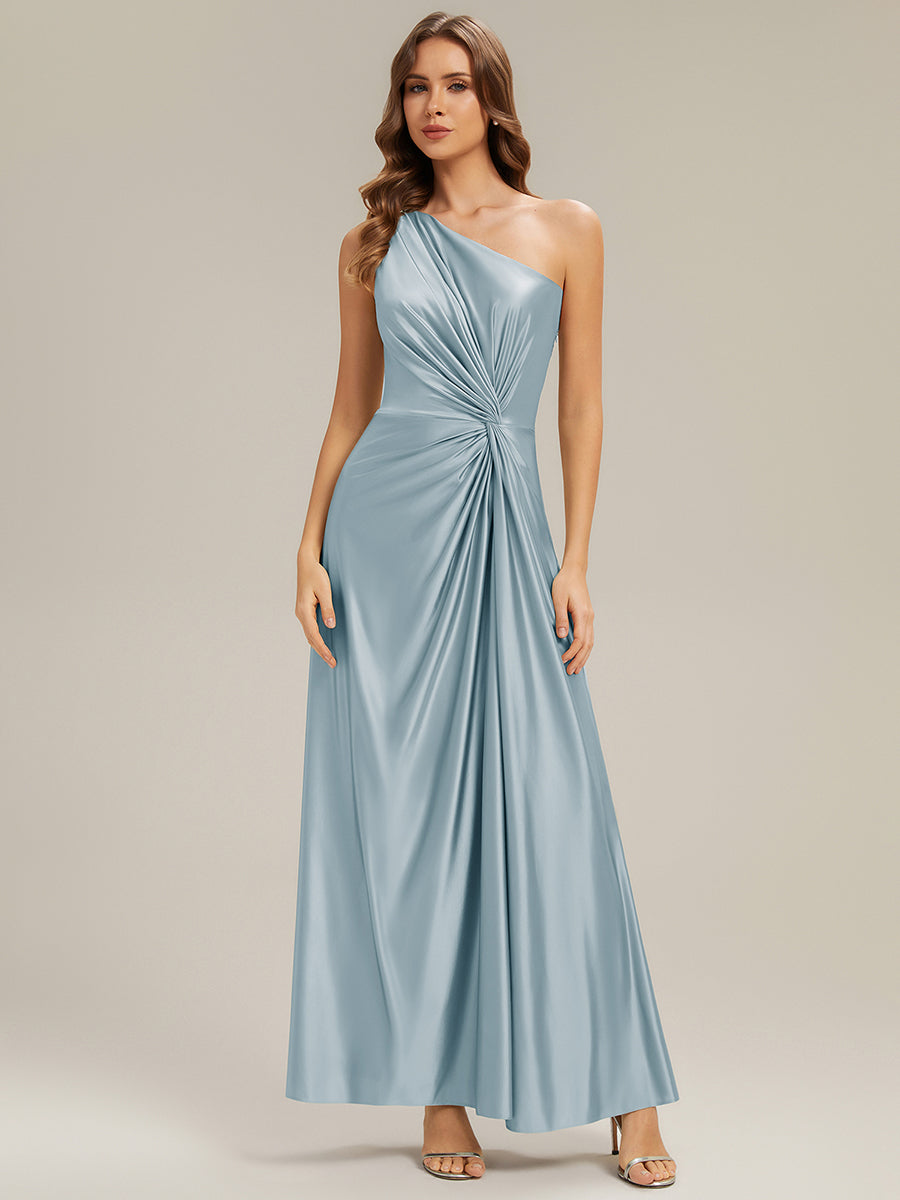 Bodenlanger Asymmetrischer A-Linien Satin Kleid Mit Hohem Schlitz Und Geknotetem Detail #Farbe_Himmelblau