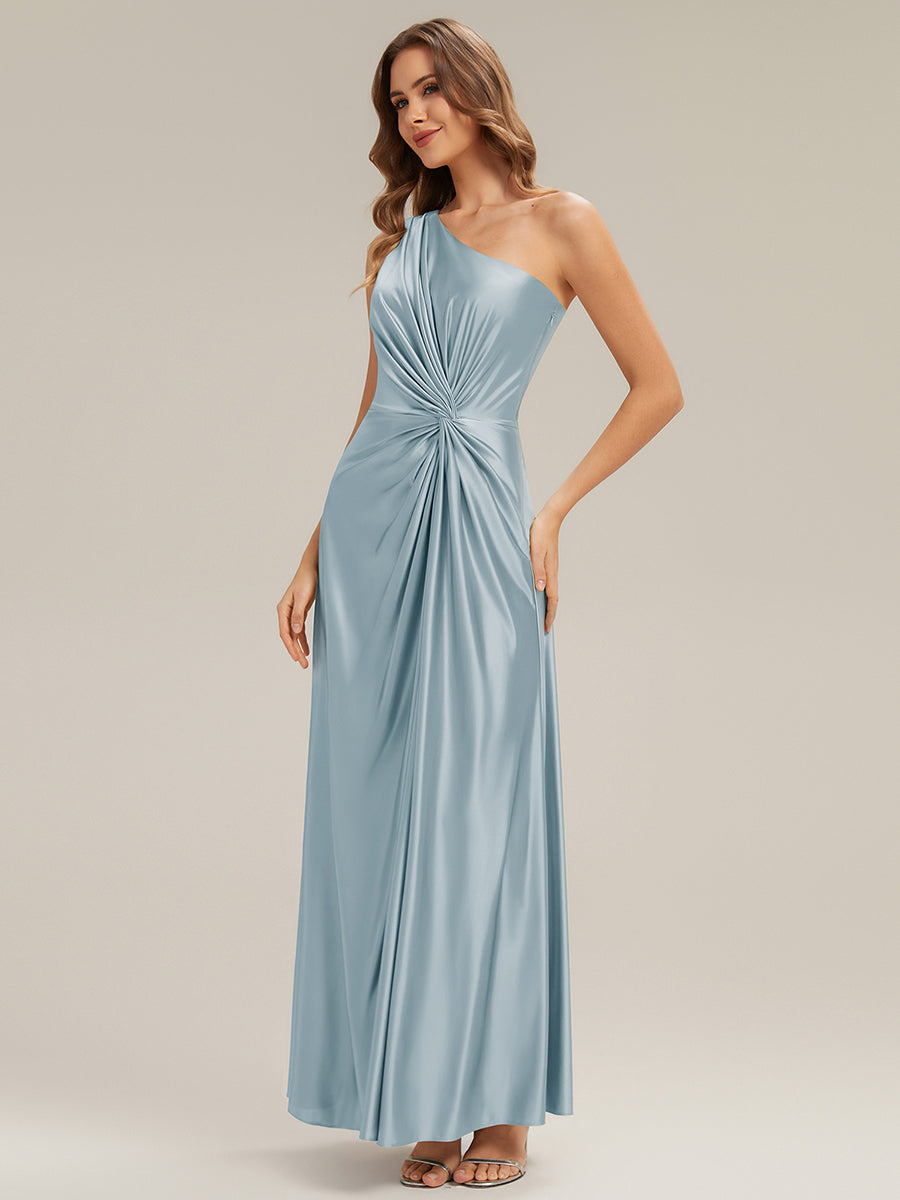 Bodenlanger Asymmetrischer A-Linien Satin Kleid Mit Hohem Schlitz Und Geknotetem Detail #Farbe_Himmelblau