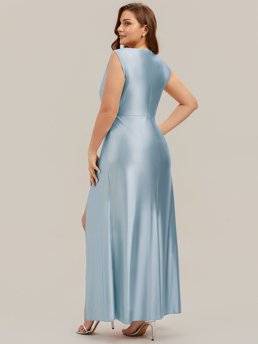 Bodenlanger Cowl Neck Meerjungfrau Satin Kleid Mit Hohem Schlitz Elegantes Design Kleid #Farbe_Himmelblau
