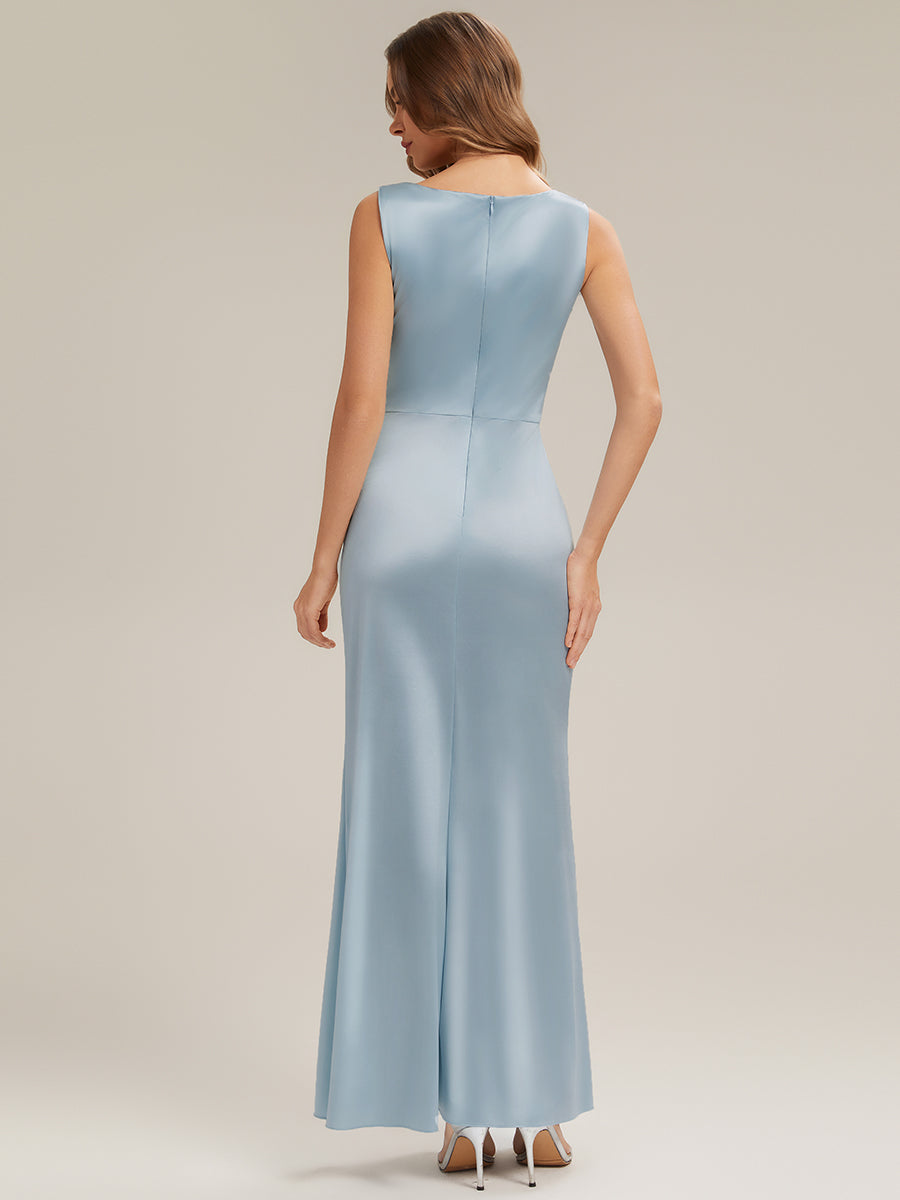 Bodenlanger Cowl Neck Meerjungfrau Satin Kleid Mit Hohem Schlitz Elegantes Design Kleid #Farbe_Himmelblau