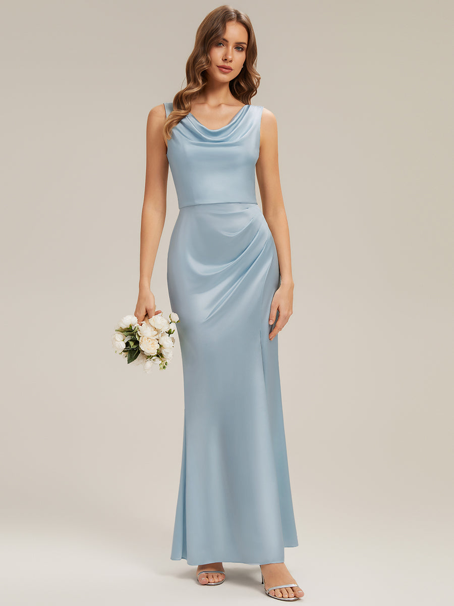 Bodenlanger Cowl Neck Meerjungfrau Satin Kleid Mit Hohem Schlitz Elegantes Design Kleid #Farbe_Himmelblau
