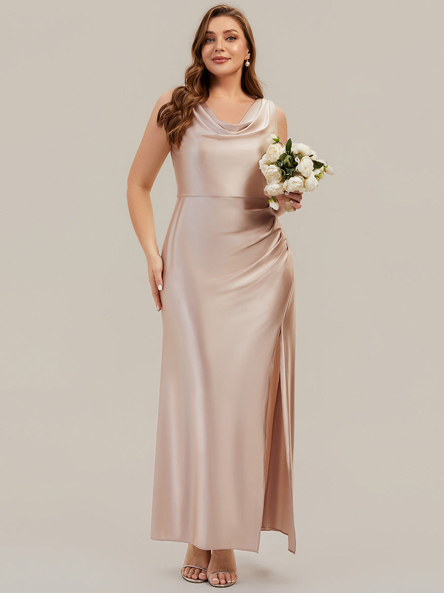 Bodenlanger Cowl Neck Meerjungfrau Satin Kleid Mit Hohem Schlitz Elegantes Design Kleid #Farbe_Champagner