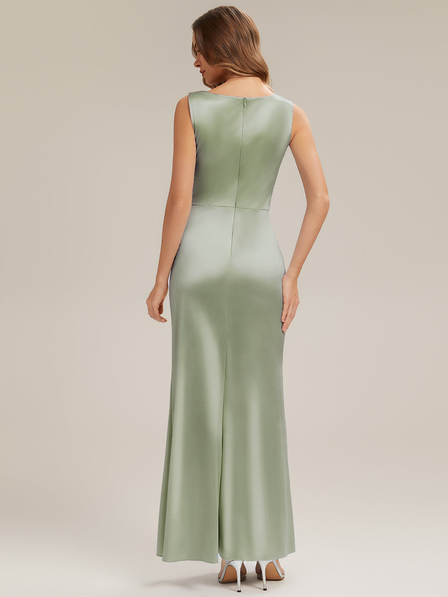 Bodenlanger Cowl Neck Meerjungfrau Satin Kleid Mit Hohem Schlitz Elegantes Design Kleid #Farbe_Salbeigrün