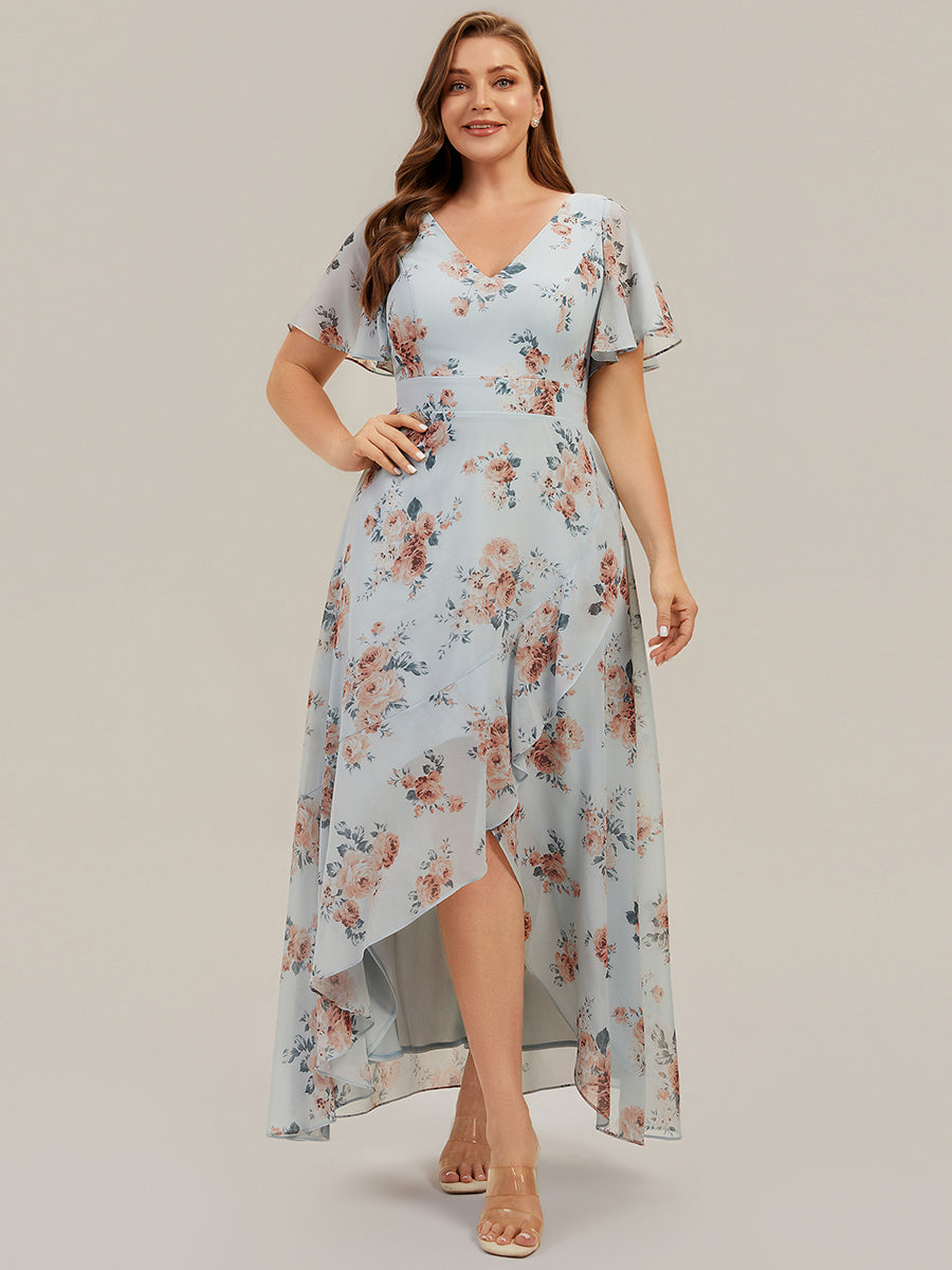 Asymmetrischer Saum V-Ausschnitt Chiffon Kleid Mit Tiefem V-Ausschnitt R¨¹schen Und Raffung Details #Farbe_Bernstein