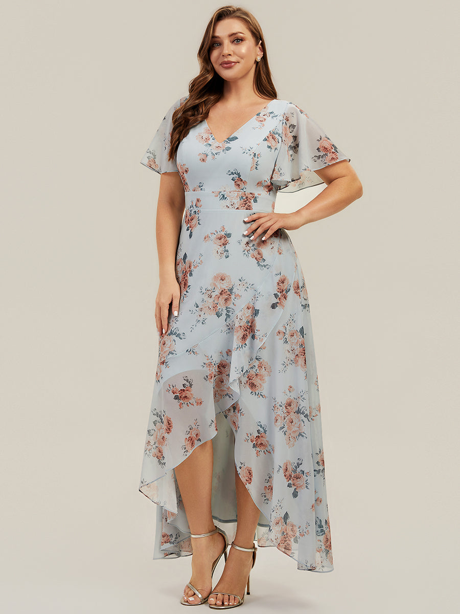 Asymmetrischer Saum V-Ausschnitt Chiffon Kleid Mit Tiefem V-Ausschnitt R¨¹schen Und Raffung Details #Farbe_Bernstein