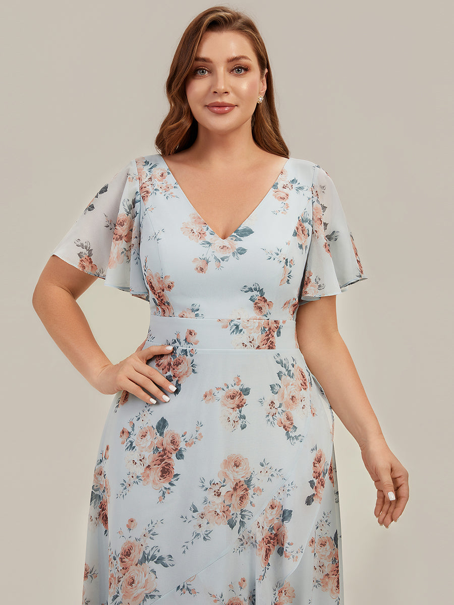 Asymmetrischer Saum V-Ausschnitt Chiffon Kleid Mit Tiefem V-Ausschnitt R¨¹schen Und Raffung Details #Farbe_Bernstein