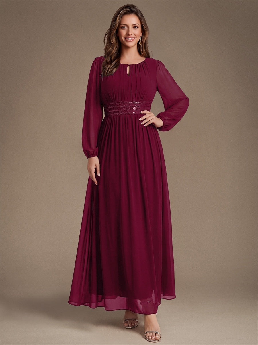 Chiffon A-Linie Puffärmel,. Nicht elastisch brautjungfernkleid #Farbe_Burgunderrot