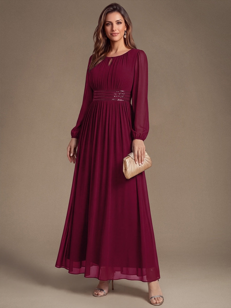 Chiffon A-Linie Puffärmel,. Nicht elastisch brautjungfernkleid #Farbe_Burgunderrot