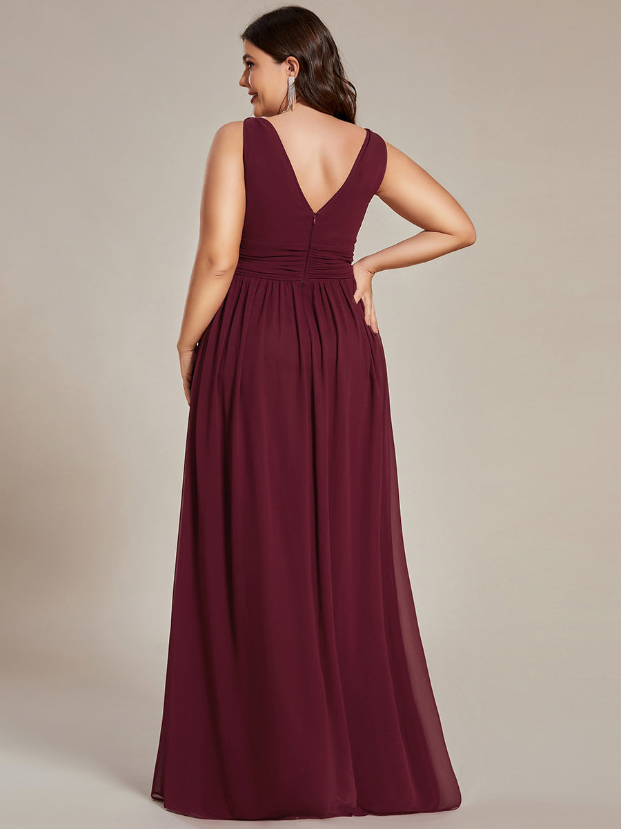 Damen V-Ausschnitt Lange Chiffon Abendkleider Festkleider 09016 #farbe_Burgunderrot