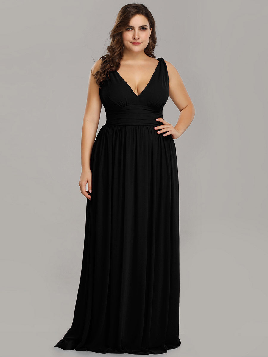 Damen V-Ausschnitt Lange Chiffon Abendkleider Festkleider 09016 #farbe_Schwarz
